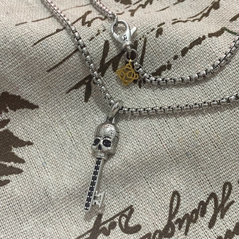 David Yurman Silver Skull Key Necklace
